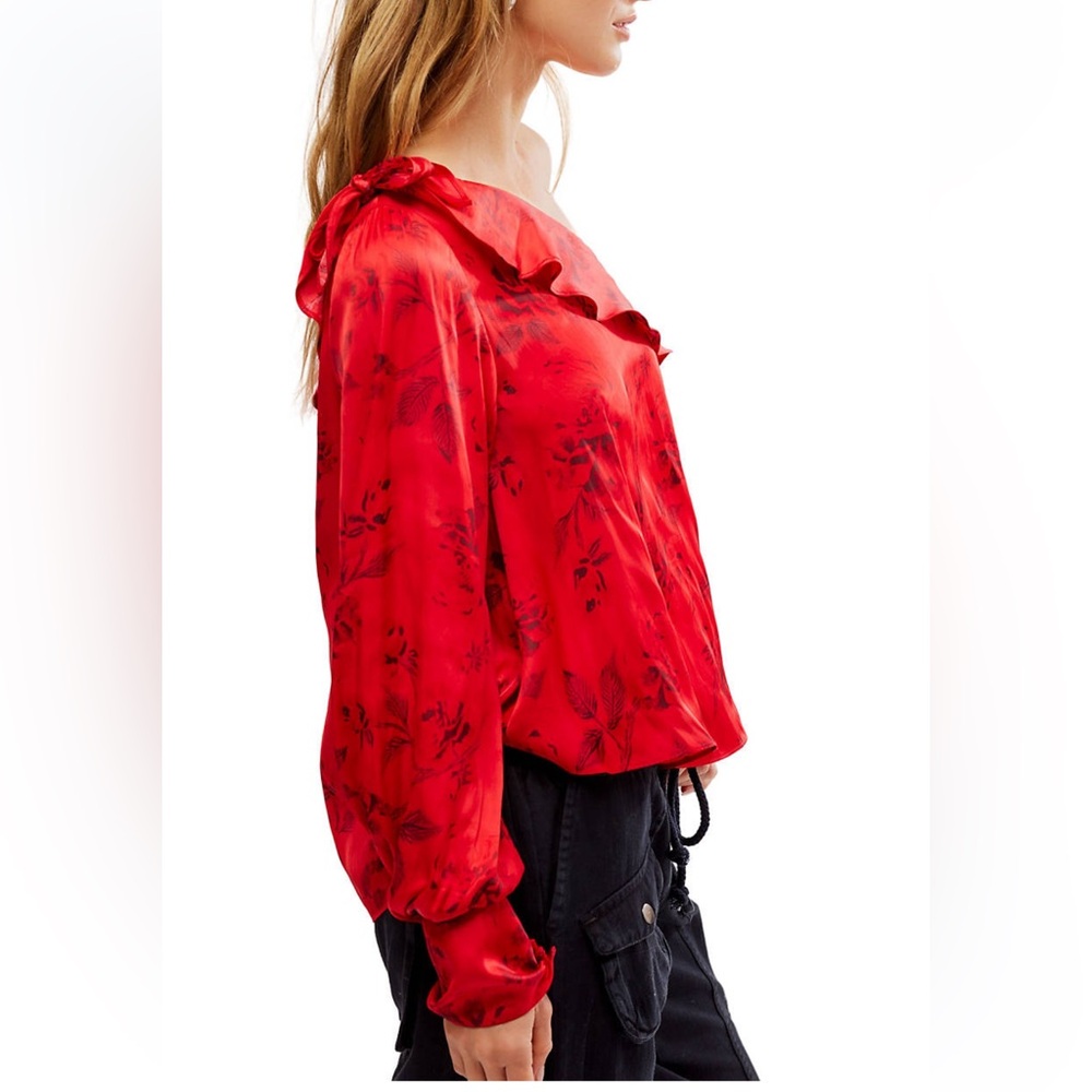 Free People These Nights Blouse in Red Combo NWT Size small - Picture 3 of 7